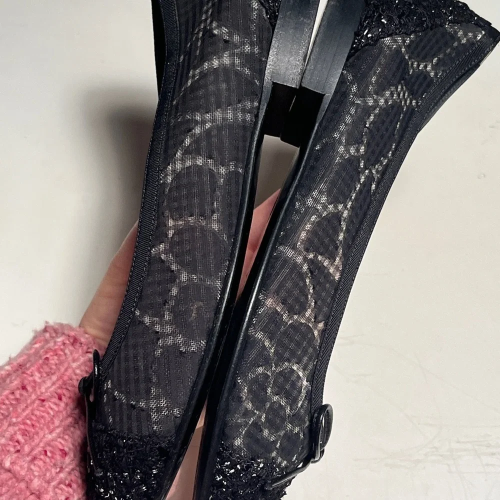 CHANEL Black Lace Bow Flats